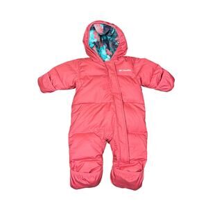 Columbia Snuggly Baby Bunting Infant Size 3-6 Months Pink Duck Down Fleece Warm
